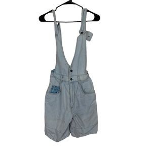 Vintage breaker jeans floral accent denim overall shorts retro 80s